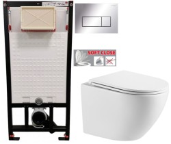 DEANTE Podstavný rám, pre závesné WC misy + SLIM tlačidlo chrom + WC INVENA LIMNOS /VÍROVÉ SPLACH/ WITH SOFT  se sedlem RIMLESS (CST_WC01 051P LI1)