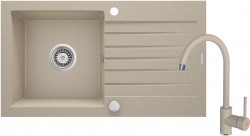 DEANTE - Zorba sandy - Granitový drez vrátane batérie, 1 - bowl s odkvapkávačom (ZQZV7113)