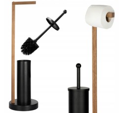 Erga Aurora Black, toaletná WC kefa s dreveným držiakom na WC papier na postavenie 19x19x72,5 cm, hnedá-čierna, (ERG-SEP-1004SEPSTLUNA)