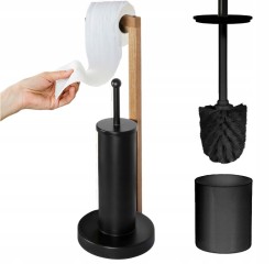 Erga Aurora Small Black, toaletná WC kefa s dreveným držiakom na WC papier na postavenie 19x19x56 cm, hnedá-čierna, (ERG-SEP-1340STLAZSBLA)