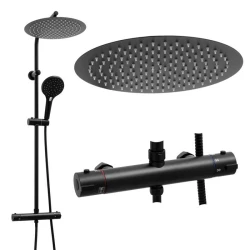Erga Bergen, sprchový set s termostatickou batériou a dažďovou sprchou 30 cm, čierna matná, (ERG-YKA-BP.BERGEN THERM 30 BLK)