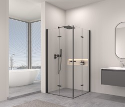 Erga Berlin Double, sprchový kút s dvojitými skladacími dverami 120(dvere) x 120(dvere) x 195 cm, 6mm číre sklo, čierny profil, ERG-V02-BERLIN-D120D1… (ERG-V02-BERLIN-D120D120-CL-BK)