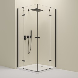 Erga Bern Double, sprchový kút s 2-krídlovými dverami 70(dvere) x 70(dvere) x 195 cm, 6mm číre sklo, čierny profil, (ERG-V02-BERN-D070D070-CL-BK)