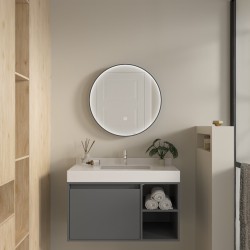 Erga Charlotte, okrúhle LED zrkadlo 60cm, čierny kovový rám, 1380 lm, 6500K, predné bočné osvetlenie, (ERG-V01-204-6060-BK)