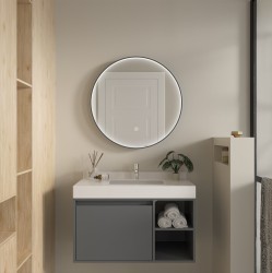 Erga Charlotte, okrúhle LED zrkadlo 70cm, čierny kovový rám, 1610 lm, 6500K, predné bočné osvetlenie, (ERG-V01-204-7070-BK)