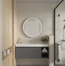 Erga Charlotte, okrúhle LED zrkadlo 80cm, čierny kovový rám, 1840 lm, 6500K, predné bočné osvetlenie, (ERG-V01-204-8080-BK)