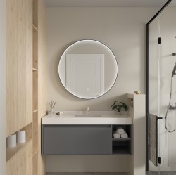 Erga Charlotte, okrúhle LED zrkadlo 90cm, čierny kovový rám, 2070 lm, 6500K, predné bočné osvetlenie, (ERG-V01-204-9090-BK)