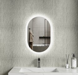Erga Demi, oválne LED zrkadlo 40x60cm, 3 farby svetla, predné osvetlenie, vyhrievacia podložka proti zapareniu, (ERG-V01-DEMI-4060-CL)