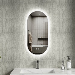Erga Demi, oválne LED zrkadlo 40x80cm, 3 farby svetla, predné osvetlenie, vyhrievacia podložka proti zapareniu, (ERG-V01-DEMI-4080-CL)