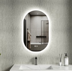 Erga Demi, oválne LED zrkadlo 50x80cm, 3 farby svetla, predné osvetlenie, vyhrievacia podložka proti zapareniu, ERG-V01-Demi-5080-CL (ERG-V01-DEMI-5080-CL)