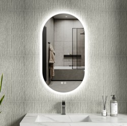 Erga Demi, oválne LED zrkadlo 50x90cm, 3 farby svetla, predné osvetlenie, vyhrievacia podložka proti zapareniu, (ERG-V01-DEMI-5090-CL)