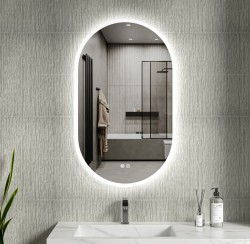 Erga Demi, oválne LED zrkadlo 60x100cm, 3 farby svetla, predné osvetlenie, vyhrievacia podložka proti zapareniu, ERG-V01-Demi-6010-CL (ERG-V01-DEMI-6010-CL)