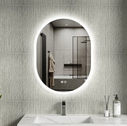 Erga Demi, oválne LED zrkadlo 60x80cm, 3 farby svetla, predné osvetlenie, vyhrievacia podložka proti zapareniu, (ERG-V01-DEMI-6080-CL)