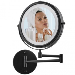 Erga Eda, LED osvetlené kozmetické zrkadlo na make-up ø20 cm, čierna matná, (ERG-YKA-CH.EDA-BLK)