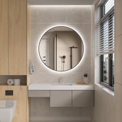 Erga Emma, okrúhle LED zrkadlo 100cm, čierny kovový rám, 2300 lm, 6500K, zadné osvetlenie, (ERG-V01-201-1010-BK)