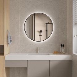 Erga Emma, okrúhle LED zrkadlo 50cm, čierny kovový rám, 1150 lm, 6500K, zadné osvetlenie, (ERG-V01-201-5050-BK)