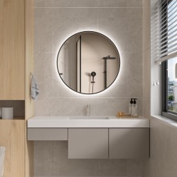 Erga Emma, okrúhle LED zrkadlo 70cm, čierny kovový rám, 1610 lm, 6500K, zadné osvetlenie, (ERG-V01-201-7070-BK)