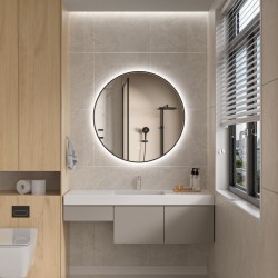 Erga Emma, okrúhle LED zrkadlo 80cm, čierny kovový rám, 1840 lm, 6500K, zadné osvetlenie, (ERG-V01-201-8080-BK)