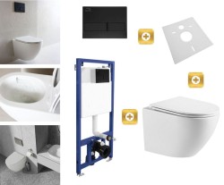 Erga Erga, závesný set pod omietku Laveo Akan + závesná WC misa Lily+ s toaletným sedadlom z duroplastu + splachovacie tlačidlo, biela lesklá, ERG-SE… (ERG-SETLAVLILYWHBK)