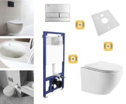 Erga Erga, závesný set pod omietku Laveo Akan + závesná WC misa Lily+ s toaletným sedadlom z duroplastu + splachovacie tlačidlo, biela lesklá, ERG-SE… (ERG-SETLAVLILYWHCR)