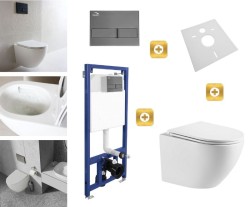 Erga Erga, závesný set pod omietku Laveo Akan + závesná WC misa Lily+ s toaletným sedadlom z duroplastu + splachovacie tlačidlo, biela lesklá, ERG-SE… (ERG-SETLAVLILYWHGF)