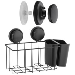 Erga Gavi, kúpeľňový kôš na kozmetiku 30x12x19 cm na prísavky, čierna matná, (ERG-YKA-CH.GAVI-PP-KP-BLK)