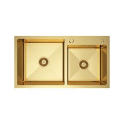 Erga HD, 2-komorový oceľový drez 780x450x210 mm, zlatá, (ERG-MLS-HD7845G)