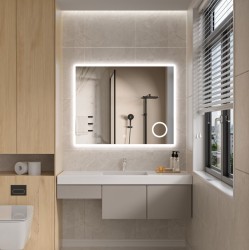 Erga Luna, LED zrkadlo 100x80cm s kozmetickým zrkadlom 3x zväčšenie, 2760 lm, 6500K, predné/zadné osvetlenie, (ERG-V01-124-1080-00)