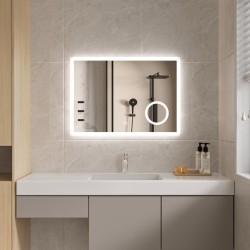Erga Luna, LED zrkadlo 70x50cm s kozmetickým zrkadlom 3x zväčšenie, 1840 lm, 6500K, predné/zadné osvetlenie, (ERG-V01-124-7050-00)