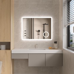 Erga Luna, LED zrkadlo 80x60cm s kozmetickým zrkadlom 3x zväčšenie, 2185 lm, 6500K, predné/zadné osvetlenie, (ERG-V01-124-8060-00)