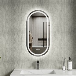 Erga Lyra, oválne LED zrkadlo 40x80cm, 3 farby svetla, predné a zadné osvetlenie, vyhrievacia podložka proti zapareniu, (ERG-V01-LYRA-4080-CL)