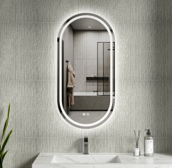 Erga Lyra, oválne LED zrkadlo 50x100cm, 3 farby svetla, predné a zadné osvetlenie, vyhrievacia podložka proti zapareniu, (ERG-V01-LYRA-5010-CL)
