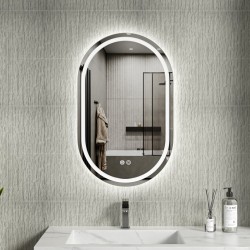 Erga Lyra, oválne LED zrkadlo 50x80cm, 3 farby svetla, predné a zadné osvetlenie, vyhrievacia podložka proti zapareniu, ERG-V01-Lyra-5080-CL (ERG-V01-LYRA-5080-CL)