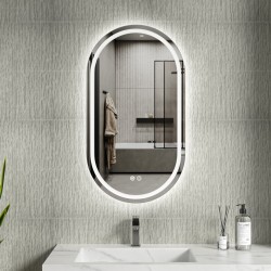 Erga Lyra, oválne LED zrkadlo 50x90cm, 3 farby svetla, predné a zadné osvetlenie, vyhrievacia podložka proti zapareniu, (ERG-V01-LYRA-5090-CL)