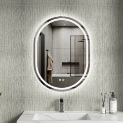 Erga Lyra, oválne LED zrkadlo 60x80cm, 3 farby svetla, predné a zadné osvetlenie, vyhrievacia podložka proti zapareniu, (ERG-V01-LYRA-6080-CL)
