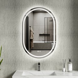 Erga Lyra, oválne LED zrkadlo 60x90cm, 3 farby svetla, predné a zadné osvetlenie, vyhrievacia podložka proti zapareniu, ERG-V01-Lyra-6090-CL (ERG-V01-LYRA-6090-CL)