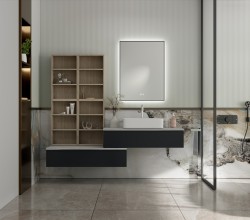 Erga Megan, LED zrkadlo 60x80cm (80x60cm) v čiernom ráme, 2185 lm, 3 farby svetla, zadné osvetlenie, (ERG-V01-MEGAN-6080-BK)