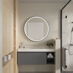 Erga Olivia, okrúhle LED zrkadlo 100cm, čierny kovový rám, 2300 lm, 6500K, predné osvetlenie, (ERG-V01-202-1010-BK)