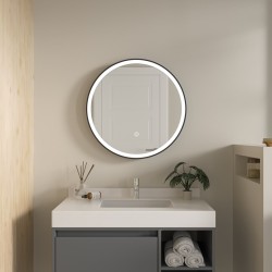 Erga Olivia, okrúhle LED zrkadlo 50cm, čierny kovový rám, 1150 lm, 6500K, predné osvetlenie, (ERG-V01-202-5050-BK)