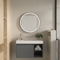 Erga Olivia, okrúhle LED zrkadlo 70cm, čierny kovový rám, 1610 lm, 6500K, predné osvetlenie, (ERG-V01-202-7070-BK)