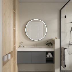Erga Olivia, okrúhle LED zrkadlo 80cm, čierny kovový rám, 1840 lm, 6500K, predné osvetlenie, (ERG-V01-202-8080-BK)