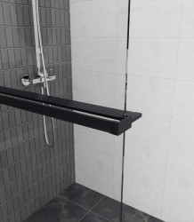 Erga Paris, polička/držiak na uteráky pre sprchovú zástenu (max. 140cm), čierna matná, (ERG-V02-PARIS-SHELF-BK)