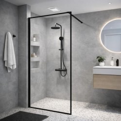 Erga Paris, sprchová zástena Walk-In 100x200 cm v čiernom ráme, 8mm číre sklo, čierny profil, ERG-V02-PARIS-100x200-BF (ERG-V02-PARIS-100X200-BF)