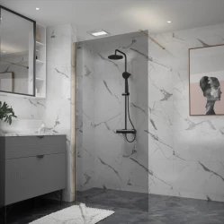 Erga Paris, sprchová zástena Walk-In 30x200 cm, 8mm šedé sklo, zlatý lesklý profil, ERG-V02-PARIS-030x200-GR-GD (ERG-V02-PARIS-030X200-GR-GD)