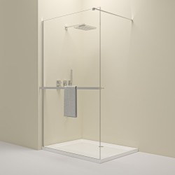 Erga Paris, sprchová zástena Walk-In 90x200 cm s poličkou a vešiakom na uteráky, 8mm číre sklo, chrómový profil, ERG-V02-PARIS-090x200-CL-CR-BAR (ERG-V02-PARIS-090X200-CL-CR-BAR)
