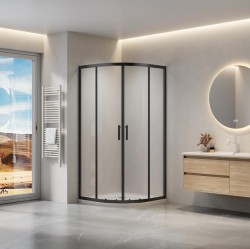 Erga Peoria, štvrťkruhový sprchový kút s posuvnými dverami 100(dvere) x 100(stena) x 190 cm, 6mm číre sklo, čierny profil, ERG-Q02-PEORIA-D100D100-CL… (ERG-Q02-PEORIA-D100D100-CL-BK)