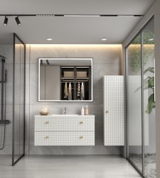 Erga Samira, LED zrkadlo 100x80cm v čiernom ráme, 2760 lm, 3 farby svetla, predné osvetlenie, (ERG-V01-SAMIRA-1080-BK)