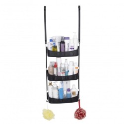 Erga Wiki, kúpeľňový kôš, závesný organizér 31x88 cm s prísavkami, 3-radový, čierna matná, (ERG-YKA-CH.WIKI-3-BLK)