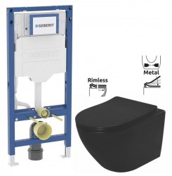 GEBERIT Duofix bez tlačidla + WC REA CARLO MINI RIMLESS ČIERNY MAT + SEDADLO (111.300.00.6 MM1)