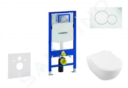 GEBERIT - Duofix Modul na závesné WC s tlačidlom Sigma01, alpská biela + Villeroy Boch - WC a doska, DirectFlush, SoftClose, CeramicPlus (111.300.00.5 NI1)